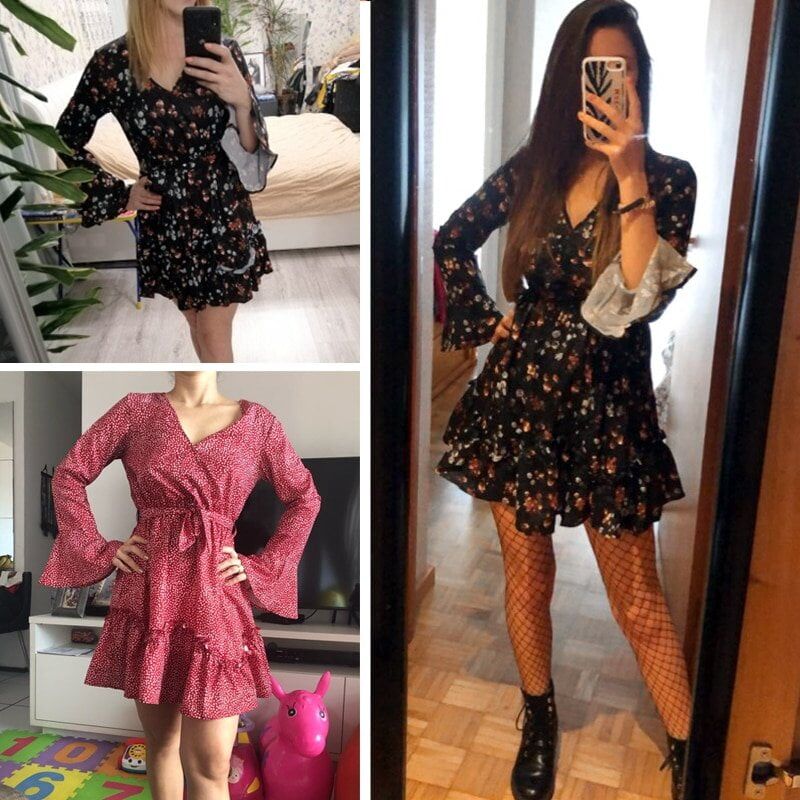 Women Autumn Long Sleeve , Sexy Mini Dresses ,Flower Ladies Casual, V-Neck Short Summer Dresses 2020. #NP - Image 4