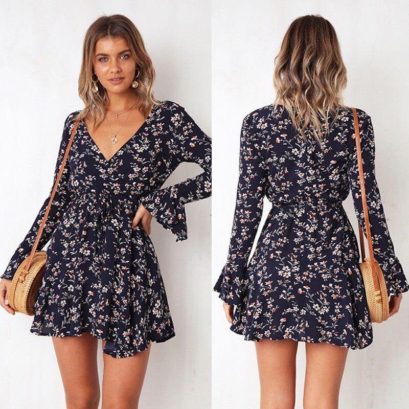 Women Autumn Long Sleeve , Sexy Mini Dresses ,Flower Ladies Casual, V-Neck Short Summer Dresses 2020. #NP - Image 5