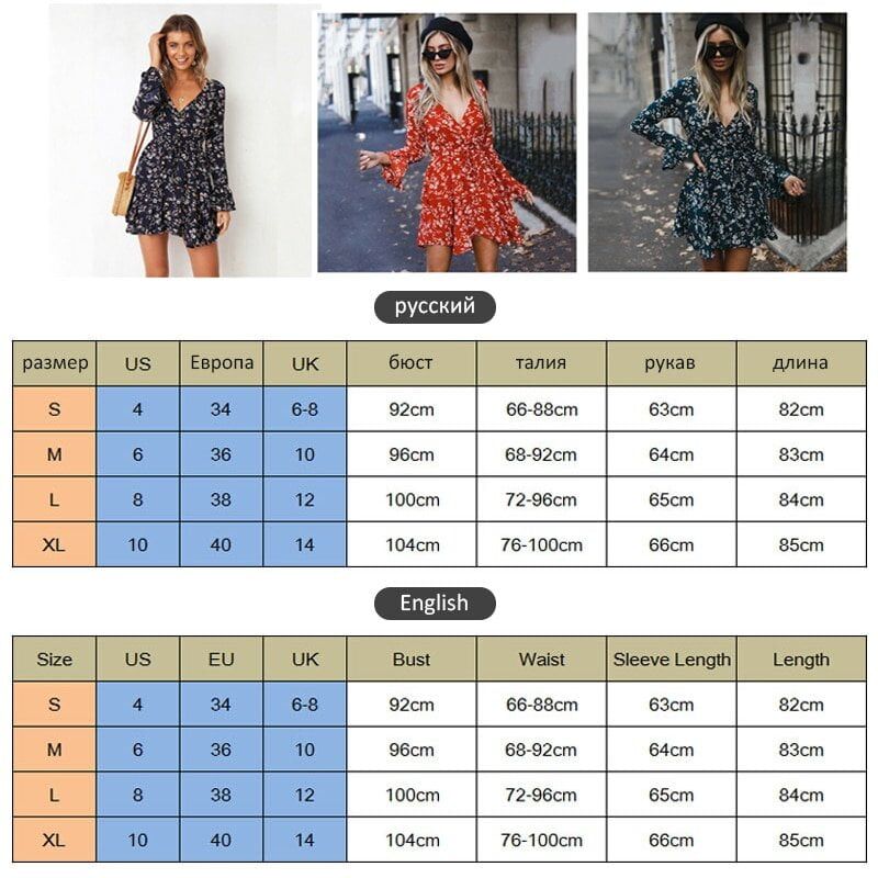 Women Autumn Long Sleeve , Sexy Mini Dresses ,Flower Ladies Casual, V-Neck Short Summer Dresses 2020. #NP - Image 6