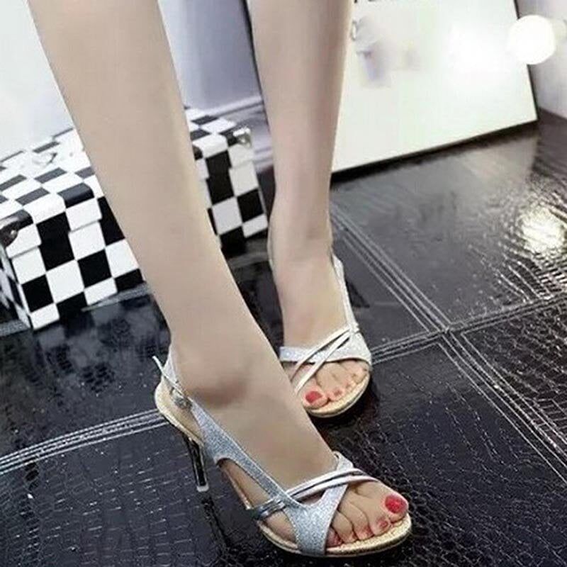 Women Sandal , Thin High Heels Sandals, Gold Ladies Summer Shoes , Gladiator Heels , open toe , Hollow Out Bling Glitter PU #NP - Image 3