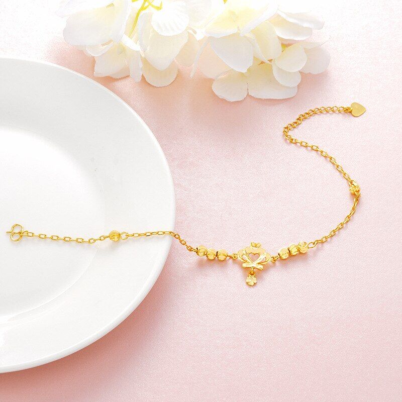 24K gold Bracelet on the leg , beads Ankle Bracelets For Women , Crown Barefoot , anklets Jewelry, Legs Chain jewelry #NP - Image 3