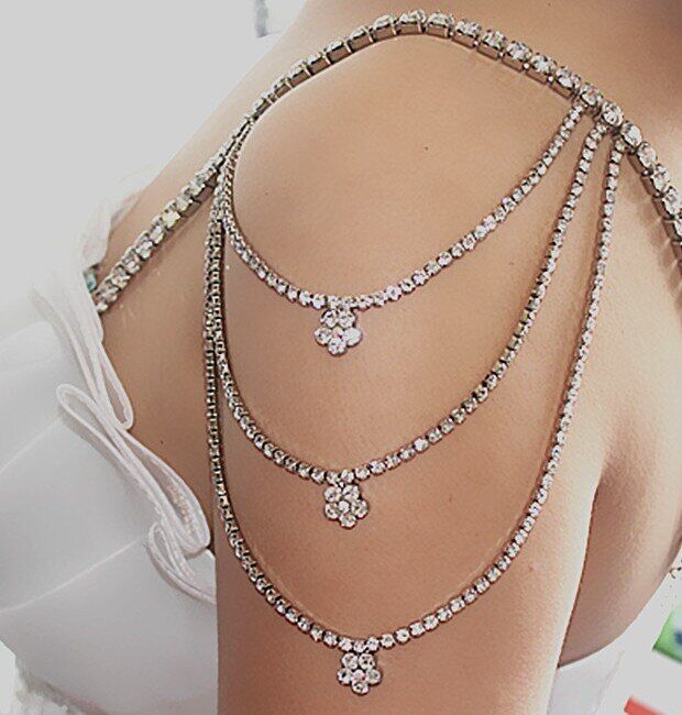 Noble tassel shoulder chain , dense rhinestone lingerie bra , straps bride wedding shoulder chain #NP