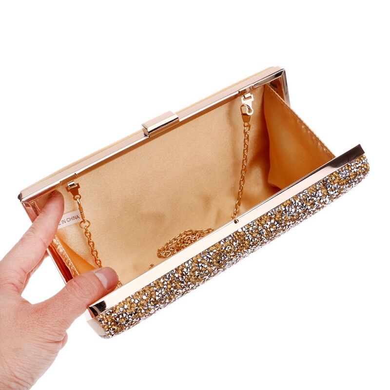 Women Evening Clutch, Bag Diamond , Sequin Clutch , Female Crystal Clutch , Wedding Purse, Party Banquet, Black/gold Silver Two Chain #NP - Image 4