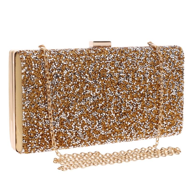 Women Evening Clutch, Bag Diamond , Sequin Clutch , Female Crystal Clutch , Wedding Purse, Party Banquet, Black/gold Silver Two Chain #NP - Image 5