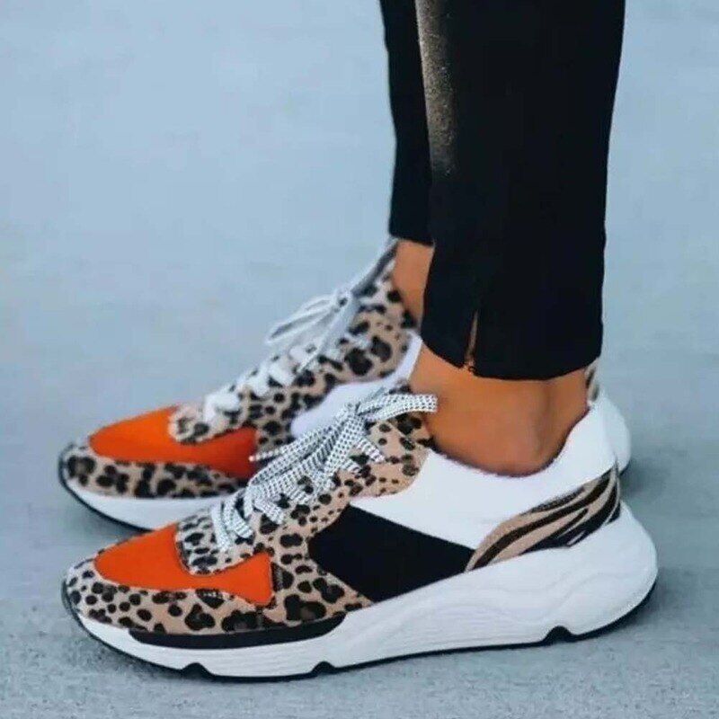 Women Breathable Sneaker , 2021 Woman Lace Up Leopard Vulcanized , Ladies Shoes Comfortable , Women's Casual Female Shoes Plus Size #NP - Image 2