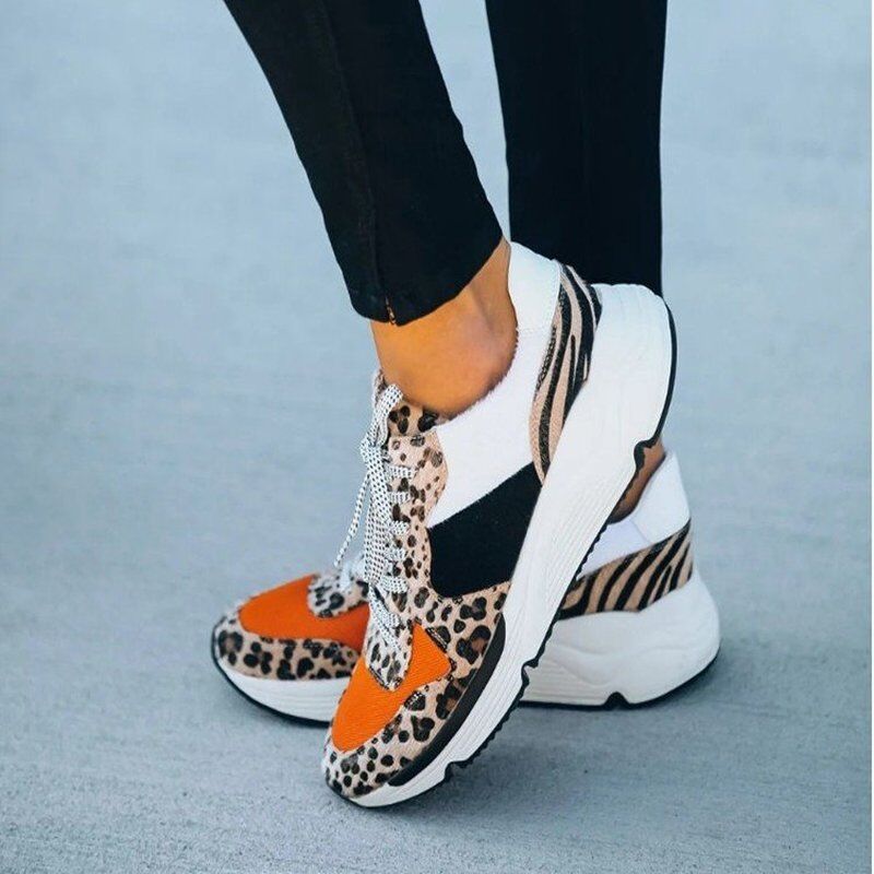 Women Breathable Sneaker , 2021 Woman Lace Up Leopard Vulcanized , Ladies Shoes Comfortable , Women's Casual Female Shoes Plus Size #NP - Image 3