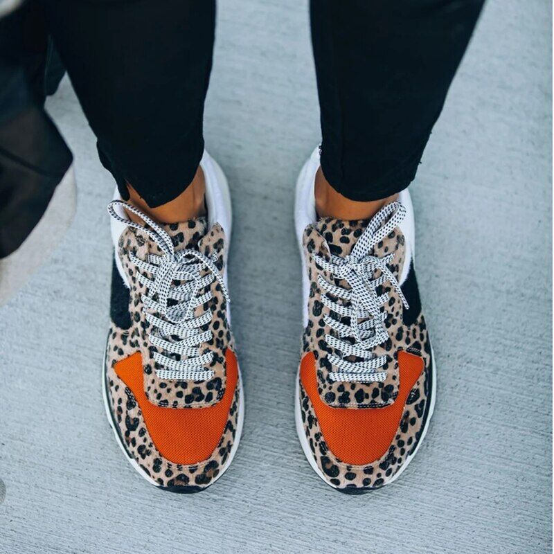 Women Breathable Sneaker , 2021 Woman Lace Up Leopard Vulcanized , Ladies Shoes Comfortable , Women's Casual Female Shoes Plus Size #NP - Image 4