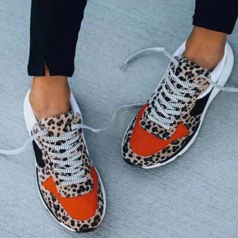 Women Breathable Sneaker , 2021 Woman Lace Up Leopard Vulcanized , Ladies Shoes Comfortable , Women's Casual Female Shoes Plus Size #NP - Image 5