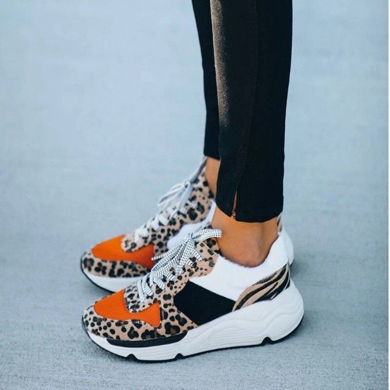 Women Breathable Sneaker , 2021 Woman Lace Up Leopard Vulcanized , Ladies Shoes Comfortable , Women's Casual Female Shoes Plus Size #NP