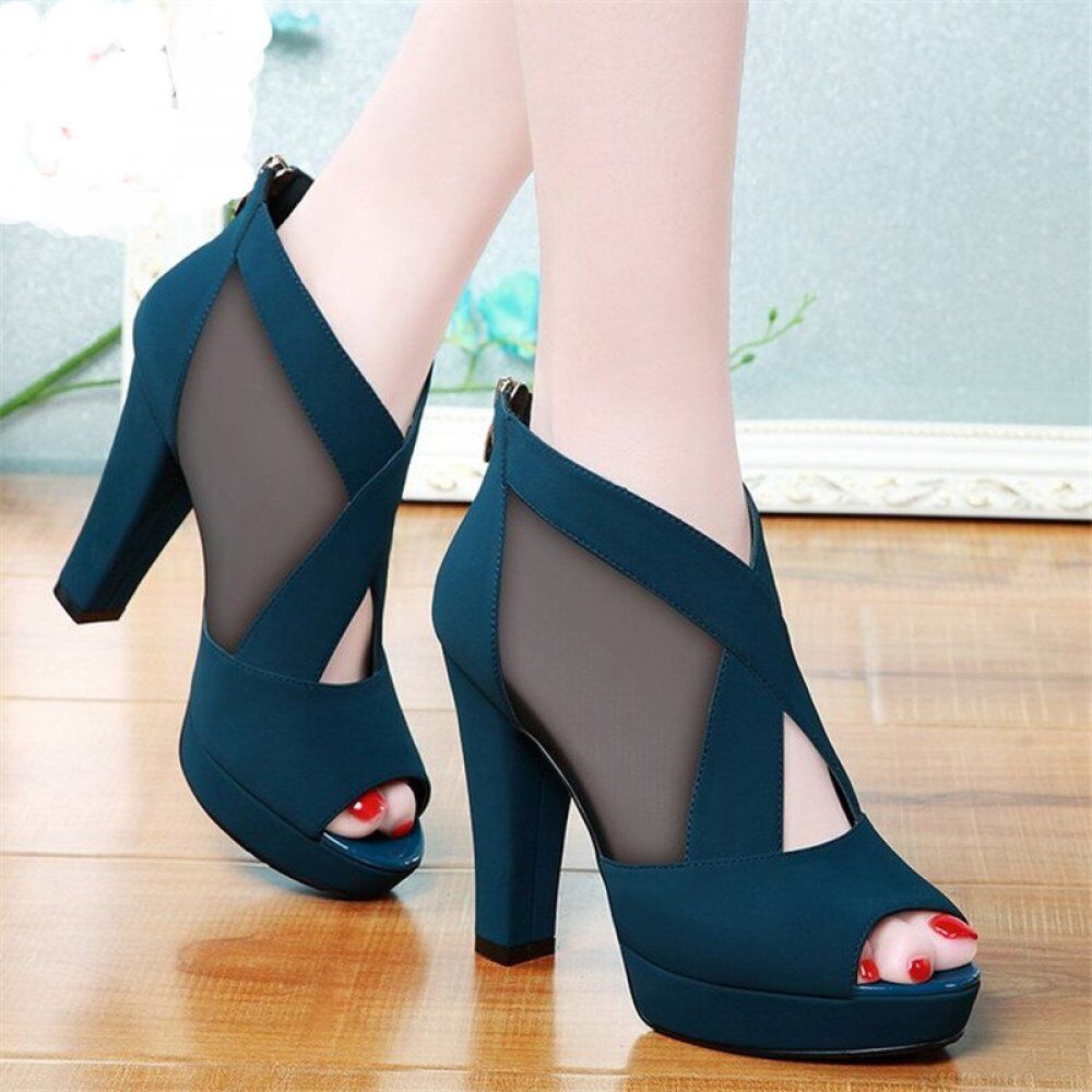 Gladiator Sandals , Women Shoes, Sexy Peep Toe Pumps Cross, Women's Blue Mesh , Ladies Shoe, High Heels Wedding Plus 35-40 # NP - Image 2