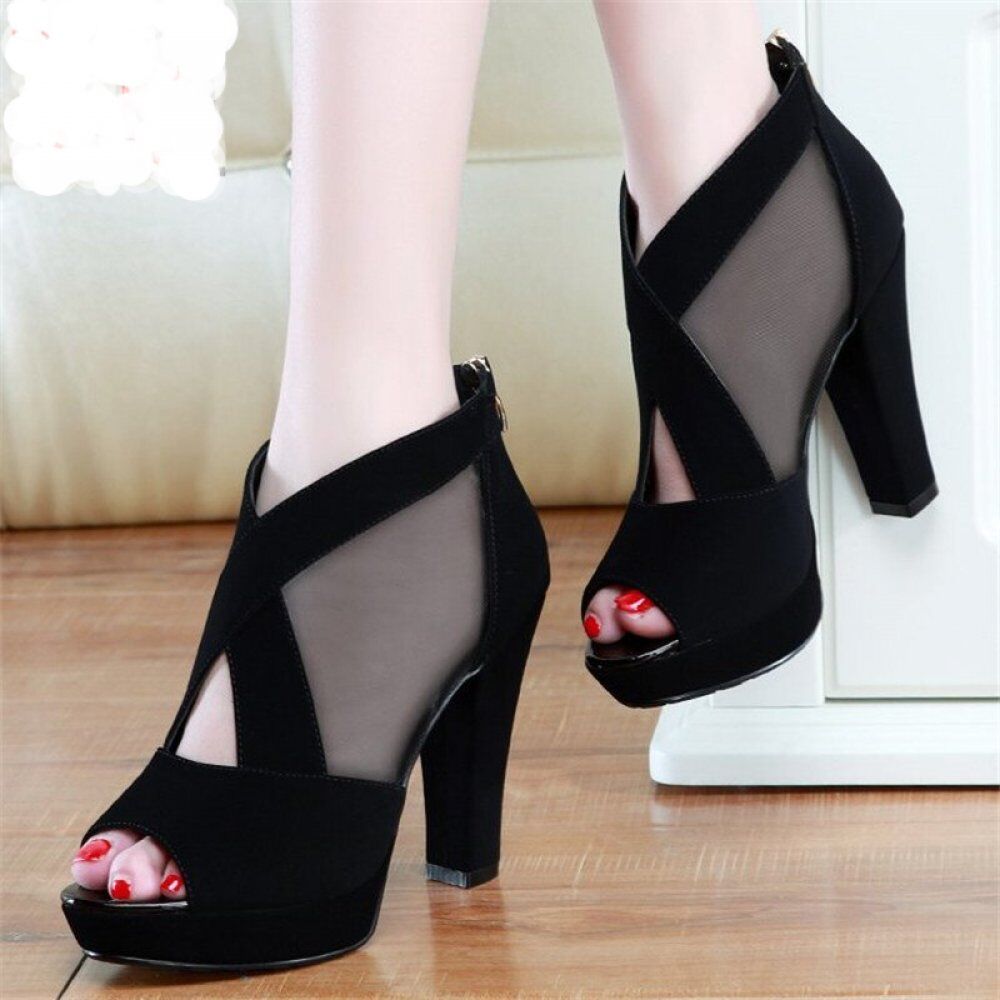 Gladiator Sandals , Women Shoes, Sexy Peep Toe Pumps Cross, Women's Blue Mesh , Ladies Shoe, High Heels Wedding Plus 35-40 # NP - Image 4