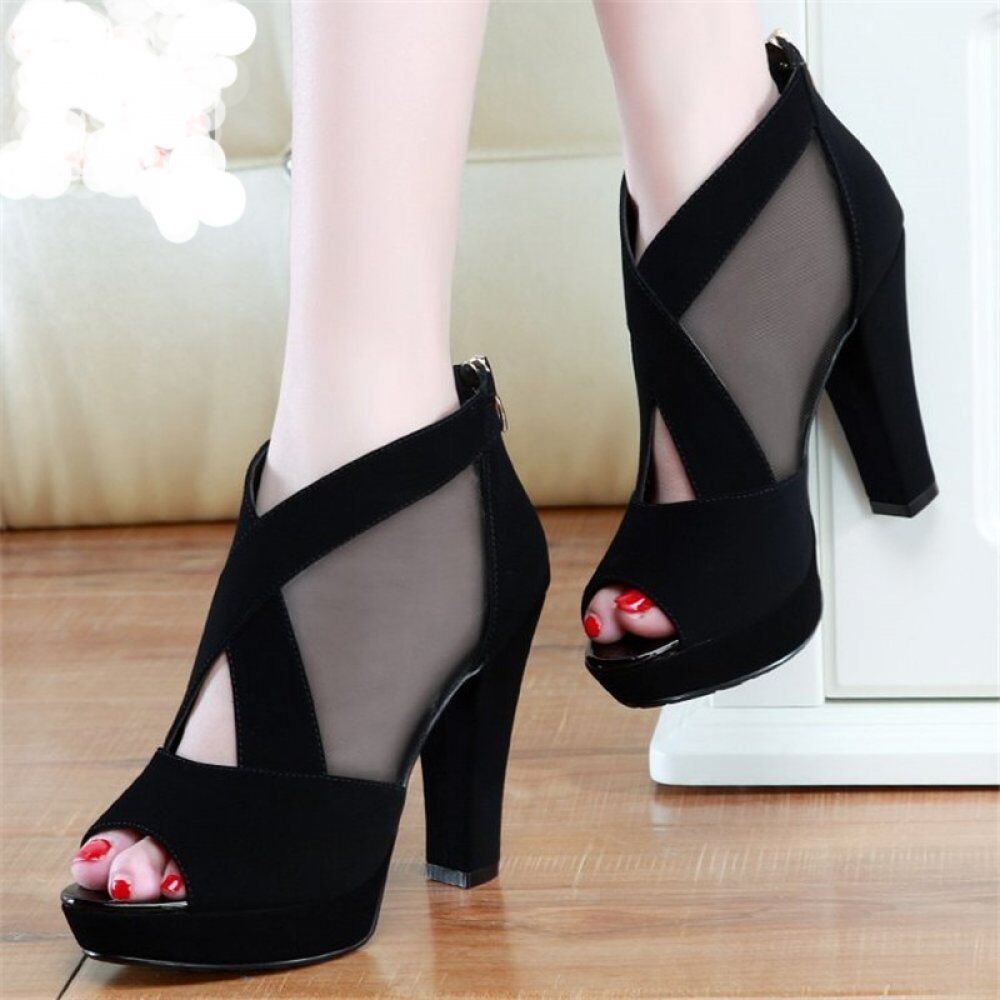 Gladiator Sandals , Women Shoes, Sexy Peep Toe Pumps Cross, Women's Blue Mesh , Ladies Shoe, High Heels Wedding Plus 35-40 # NP - Image 6