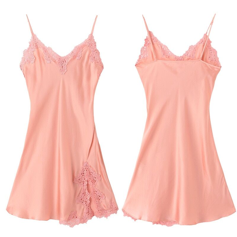 Summer sexy nightgowns , women 100% pure silk , pink spaghetti strap , sleeveless women V-neck, night dress for women. # NP - Image 5