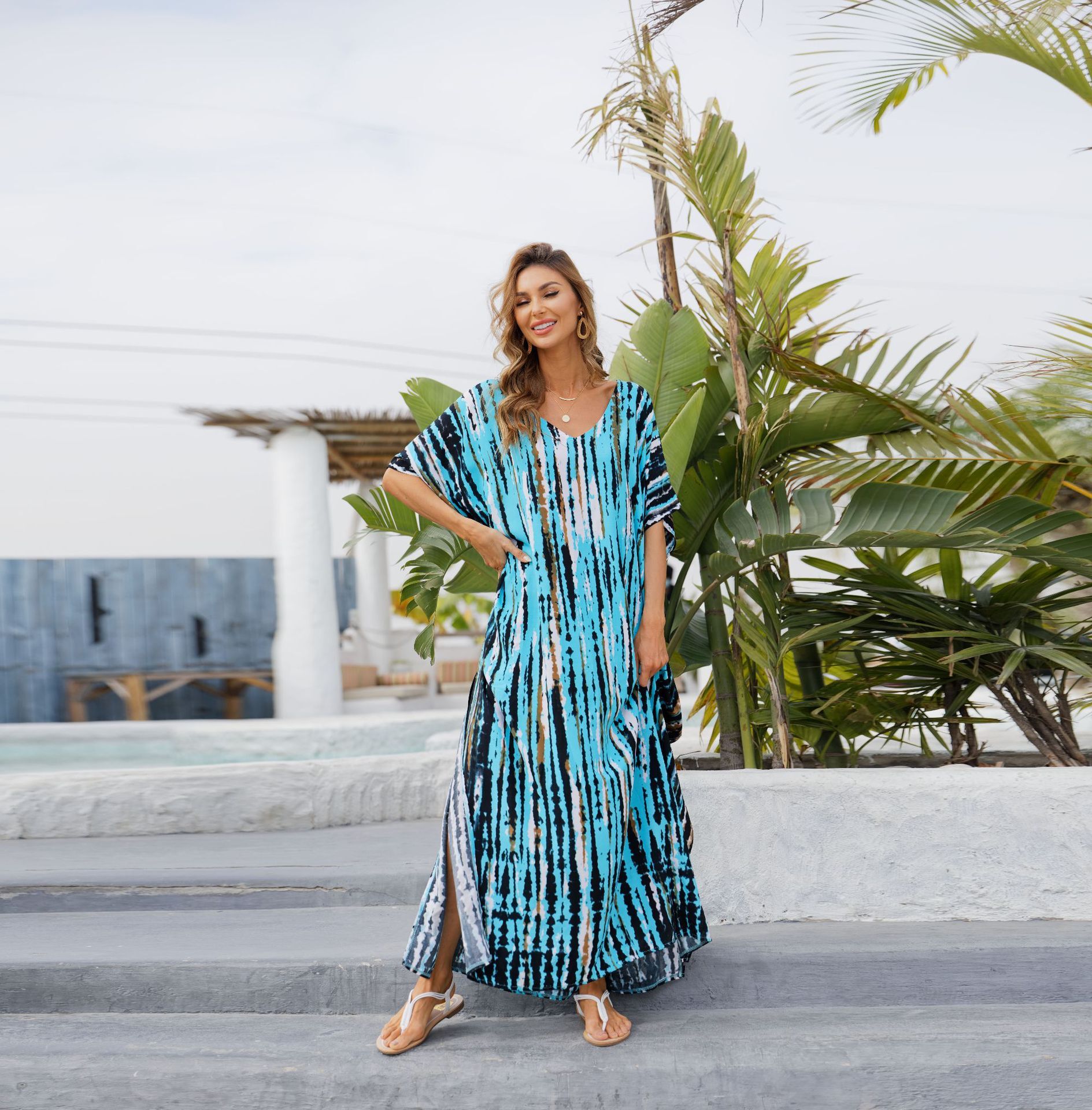 Bikini Cover Up , Women Swimsuit Cover Up , Woman Bath Suit Cover Ups, Casual Caftan , Tunic Maxi 2021 Printed , Beach Dress .# NP - Image 3