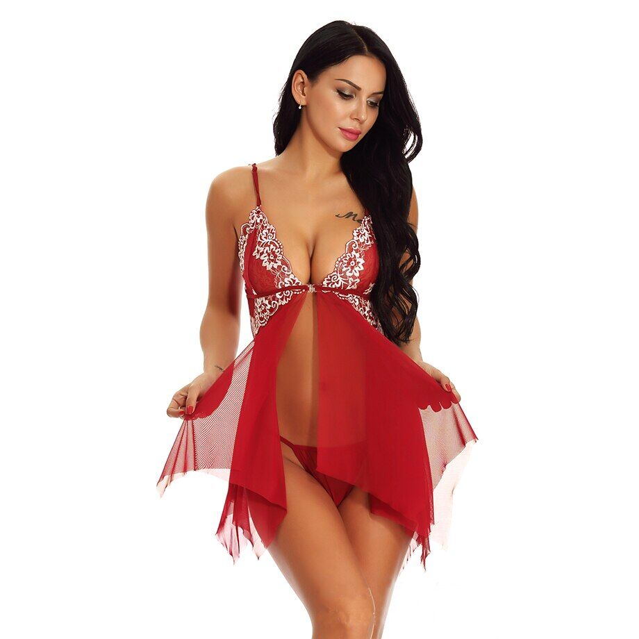 Hot Sale Nightgowns & Sleepshirts V-Neck Lace , Home wear Set For Women , Sleepwear Summer, Sexy Lingerie Bow Nightdress Robe Set. # NP - Image 4