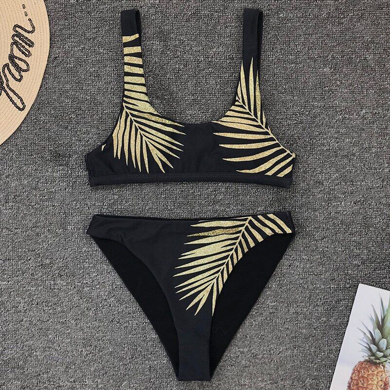 New 2021 Sexy Leaves Print Swimsuit , High Waist , Bikini Women Vintage , Swimwear Two-pieces , Bikini set Bather , Bathing Suit Swim wear .# NP - Image 2
