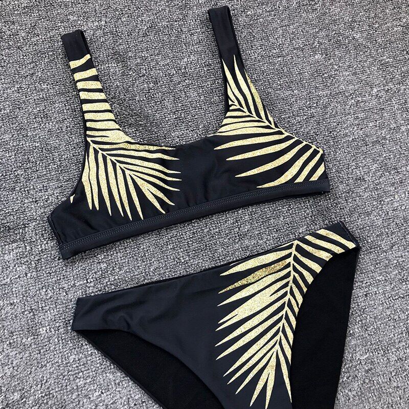 New 2021 Sexy Leaves Print Swimsuit , High Waist , Bikini Women Vintage , Swimwear Two-pieces , Bikini set Bather , Bathing Suit Swim wear .# NP - Image 4
