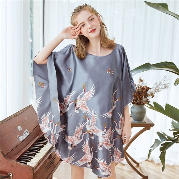 Summer Women Nightgown , Print Sleepwear, Night Bath Dress , Gown Satin, Sleep Shirt , Sexy Nightshirt , Home Clothes Intimate Lingerie .# NP - Image 3