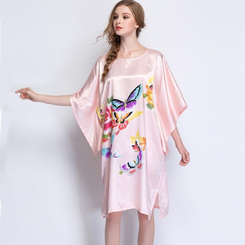 Summer Women Nightgown , Print Sleepwear, Night Bath Dress , Gown Satin, Sleep Shirt , Sexy Nightshirt , Home Clothes Intimate Lingerie .# NP - Image 4