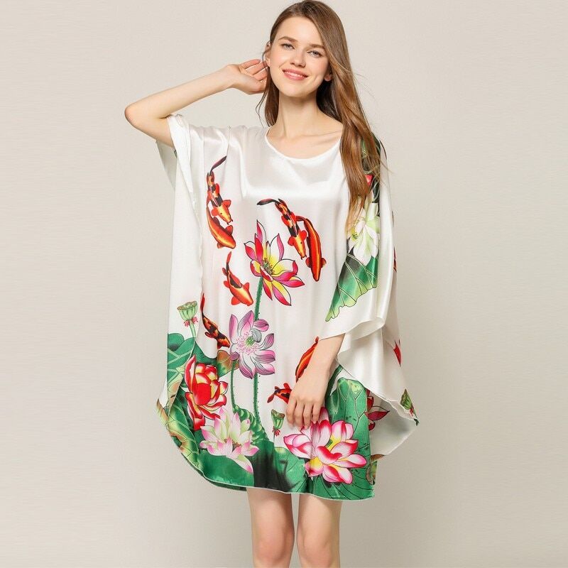 Summer Women Nightgown , Print Sleepwear, Night Bath Dress , Gown Satin, Sleep Shirt , Sexy Nightshirt , Home Clothes Intimate Lingerie .# NP - Image 5