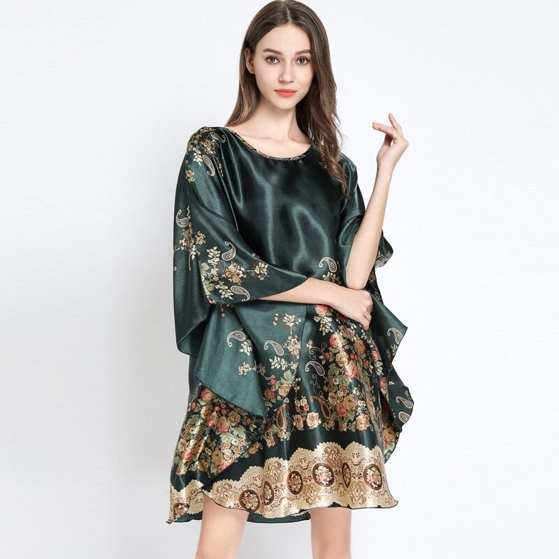 Summer Women Nightgown , Print Sleepwear, Night Bath Dress , Gown Satin, Sleep Shirt , Sexy Nightshirt , Home Clothes Intimate Lingerie .# NP