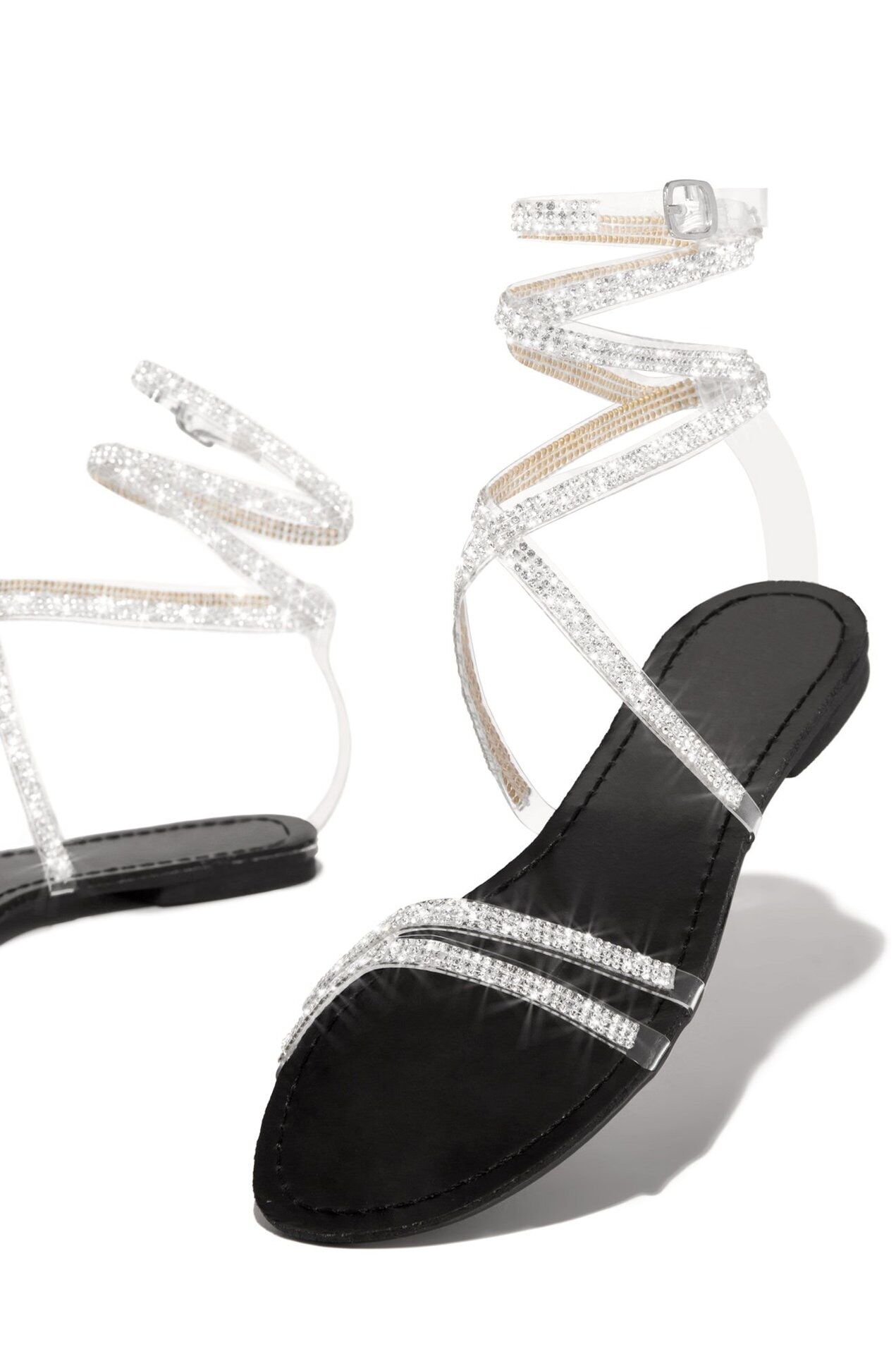 2021 Spring Summer Women Sandals , Crystal Shiny Ankle-Wrap Shoes , Bordered Ladies Flat Form Sandals. # NP - Image 3