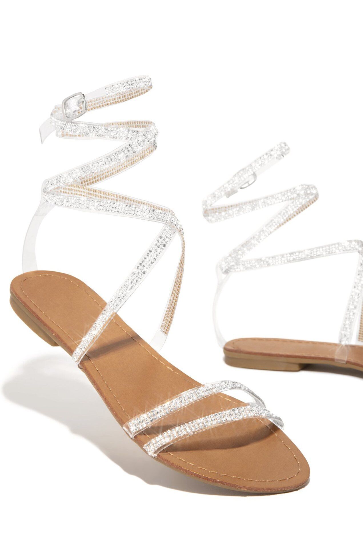 2021 Spring Summer Women Sandals , Crystal Shiny Ankle-Wrap Shoes , Bordered Ladies Flat Form Sandals. # NP - Image 6