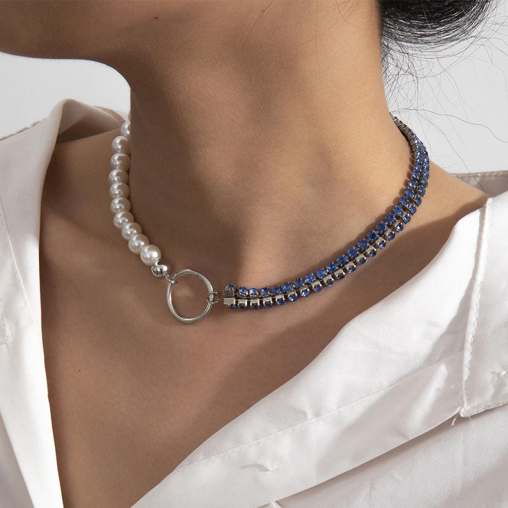Shiny Sexy Colorful Rhinestone Chain , Choker Necklace for Women , Bohemian Imitation Pearl ,Clavicle Chain ,Charm Necklace . # NP - Image 2