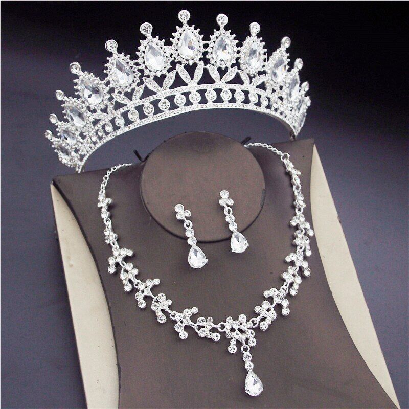 Baroque Bridal Jewelry Sets for Women , Fashion Tiaras Earrings Necklaces Set , Wedding Crown Necklace Jewelry Set # NP - Image 3