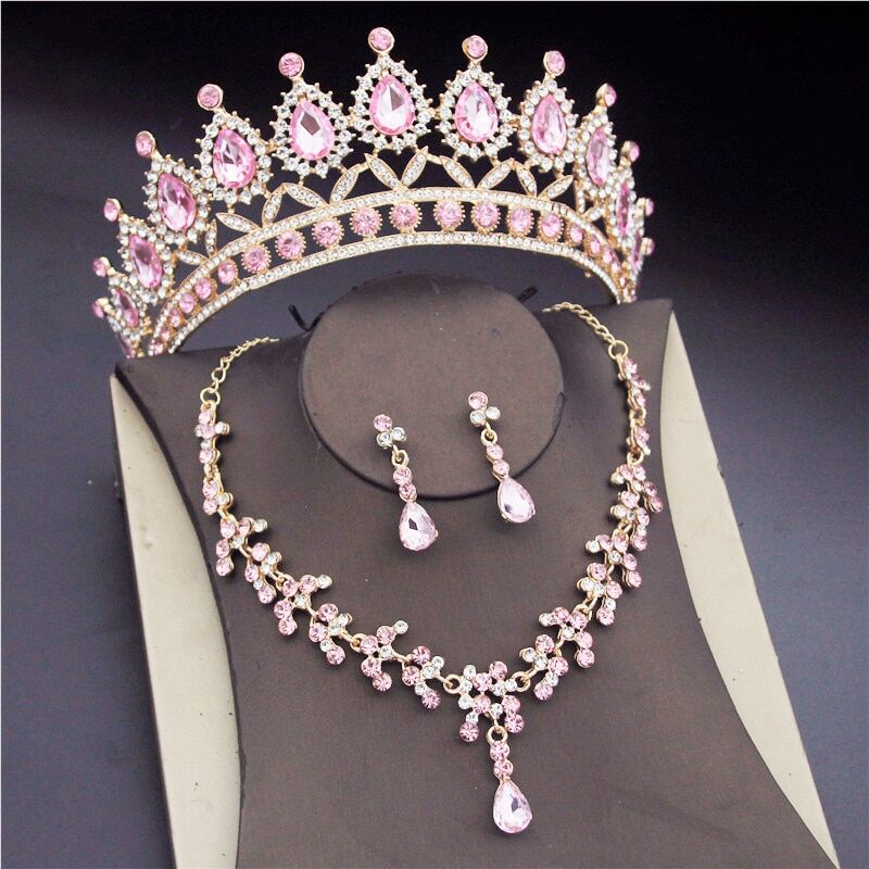 Baroque Bridal Jewelry Sets for Women , Fashion Tiaras Earrings Necklaces Set , Wedding Crown Necklace Jewelry Set # NP