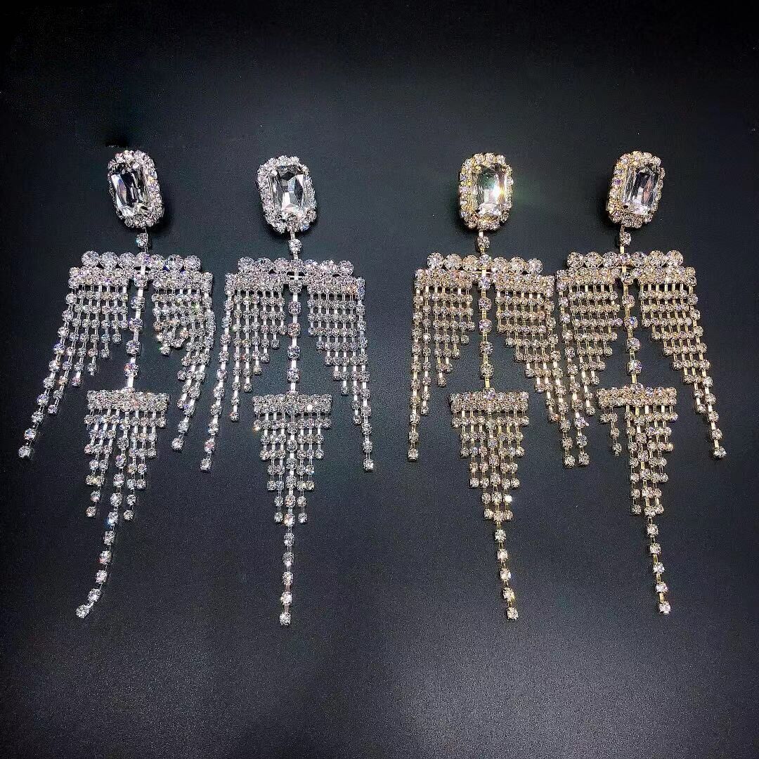 Fashion senior long style European and American Tassel Earrings , Sweet goddess shining Rhinestone simple Earrings accessories # NP - Image 2