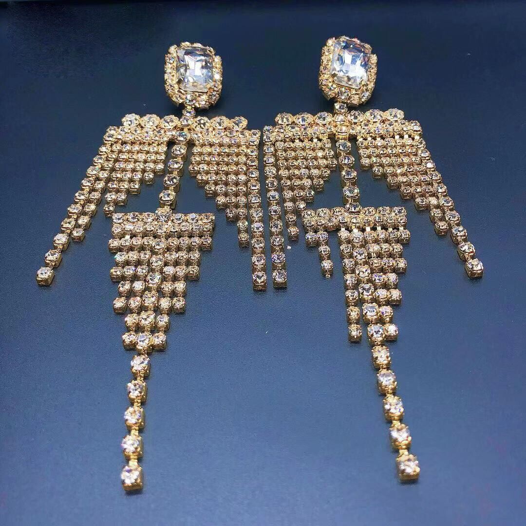 Fashion senior long style European and American Tassel Earrings , Sweet goddess shining Rhinestone simple Earrings accessories # NP - Image 3