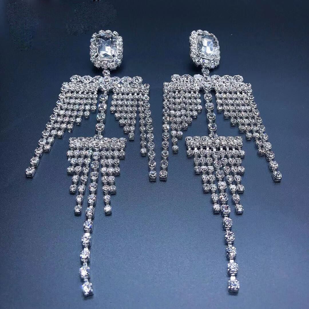 Fashion senior long style European and American Tassel Earrings , Sweet goddess shining Rhinestone simple Earrings accessories # NP - Image 4