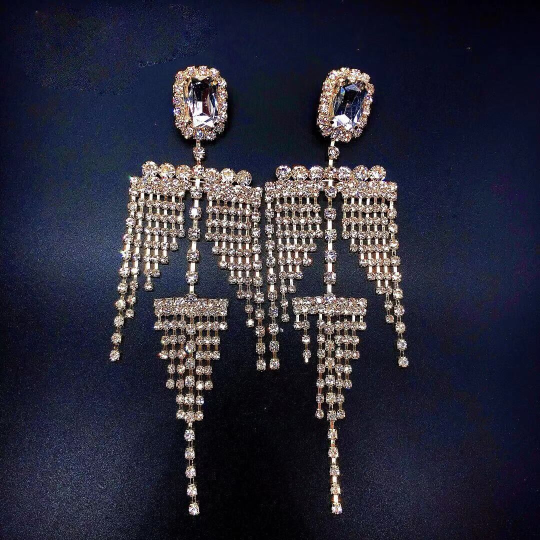 Fashion senior long style European and American Tassel Earrings , Sweet goddess shining Rhinestone simple Earrings accessories # NP - Image 5