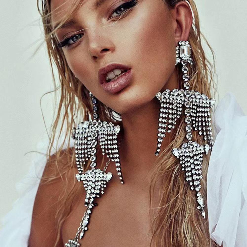 Fashion senior long style European and American Tassel Earrings , Sweet goddess shining Rhinestone simple Earrings accessories # NP