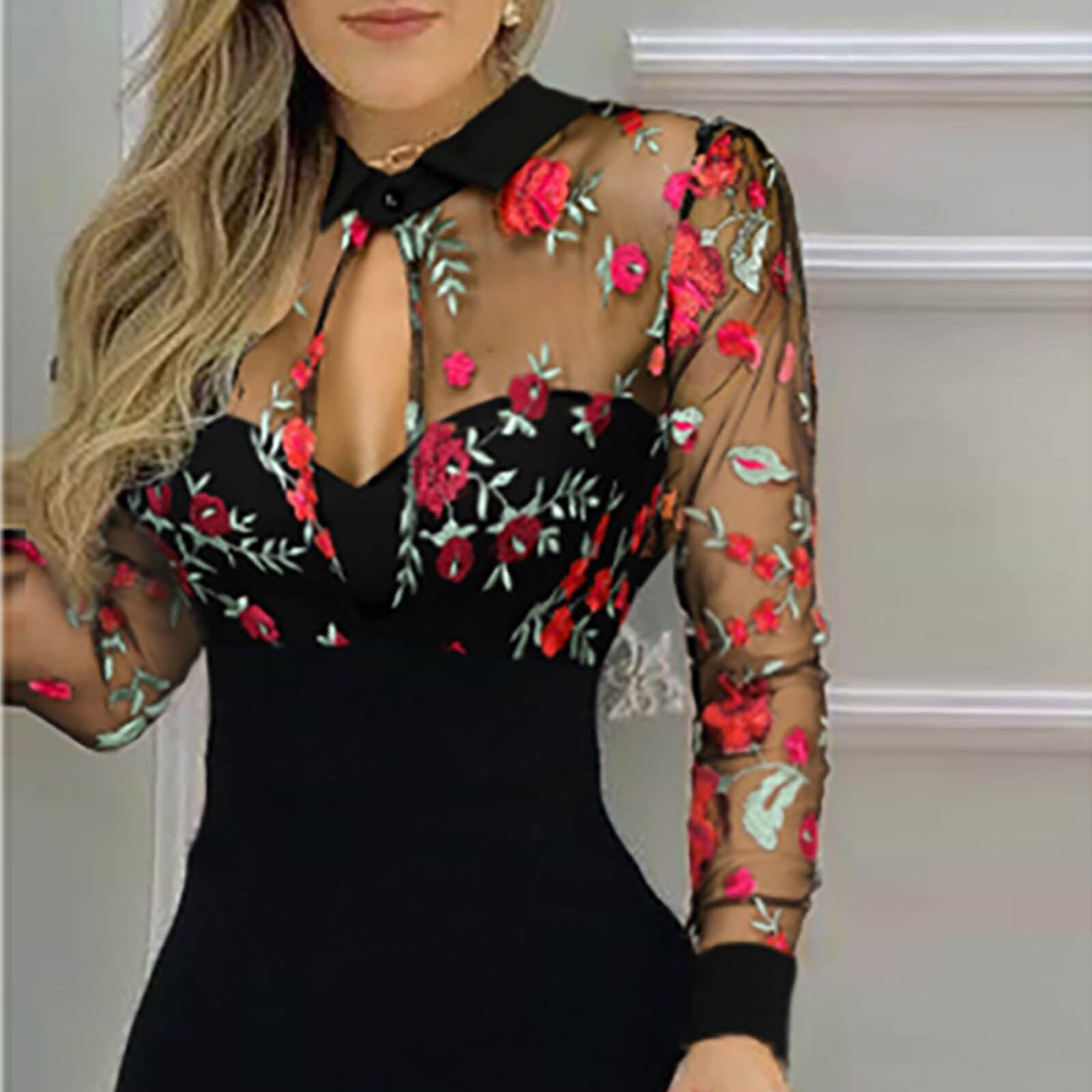 New Arrival - Floral Ruffles Lace Dresses, Long Sleeve Round Neck, Slim Dress , Female Clothes , Daily Club Wear # NP - Image 3