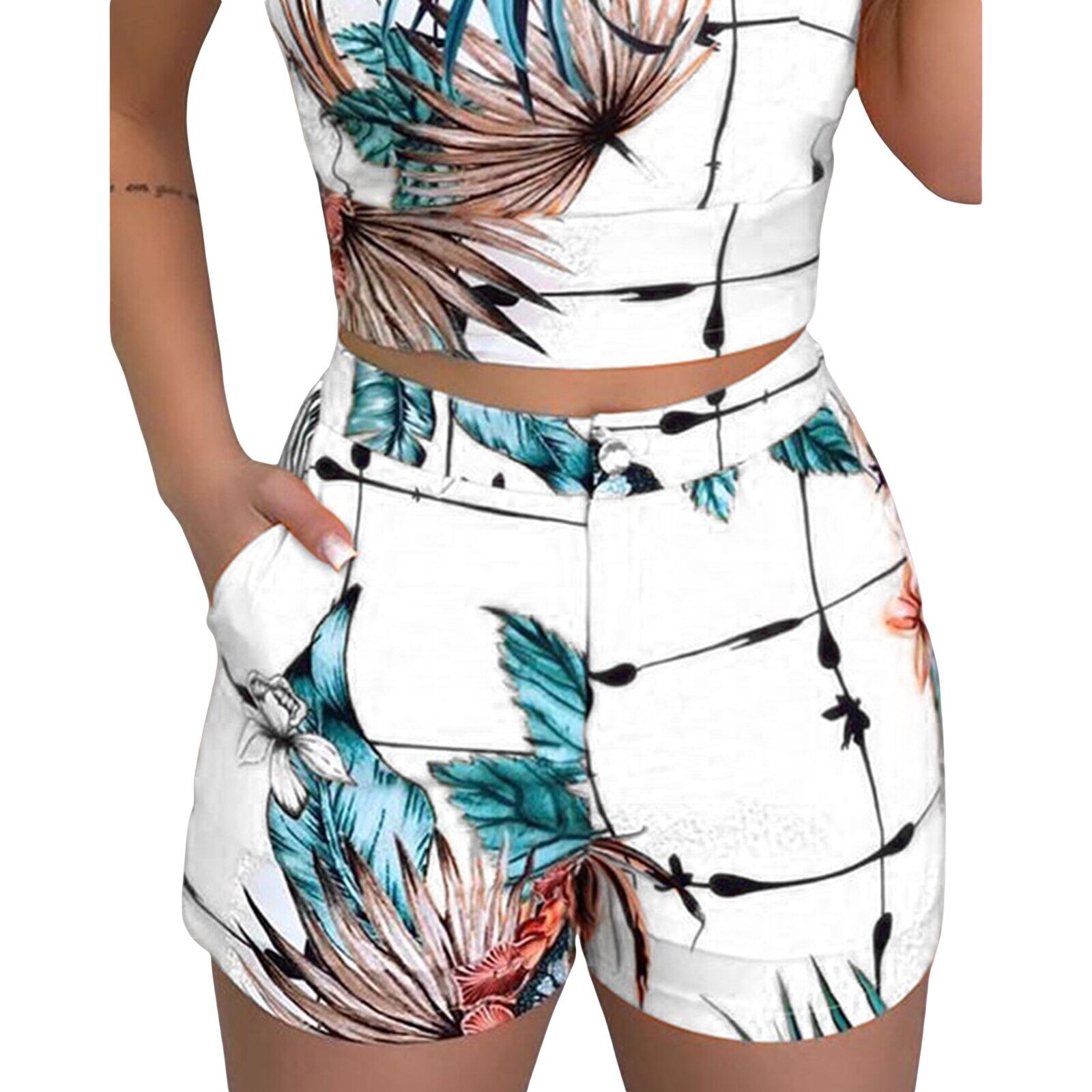 Summer Women's 2-pieces Outfit Set , Sleeveless Print Top and Shorts Set for Ladies, Fashion Women Party Wear Holiday 2022 Hot Sell # NP - Image 5