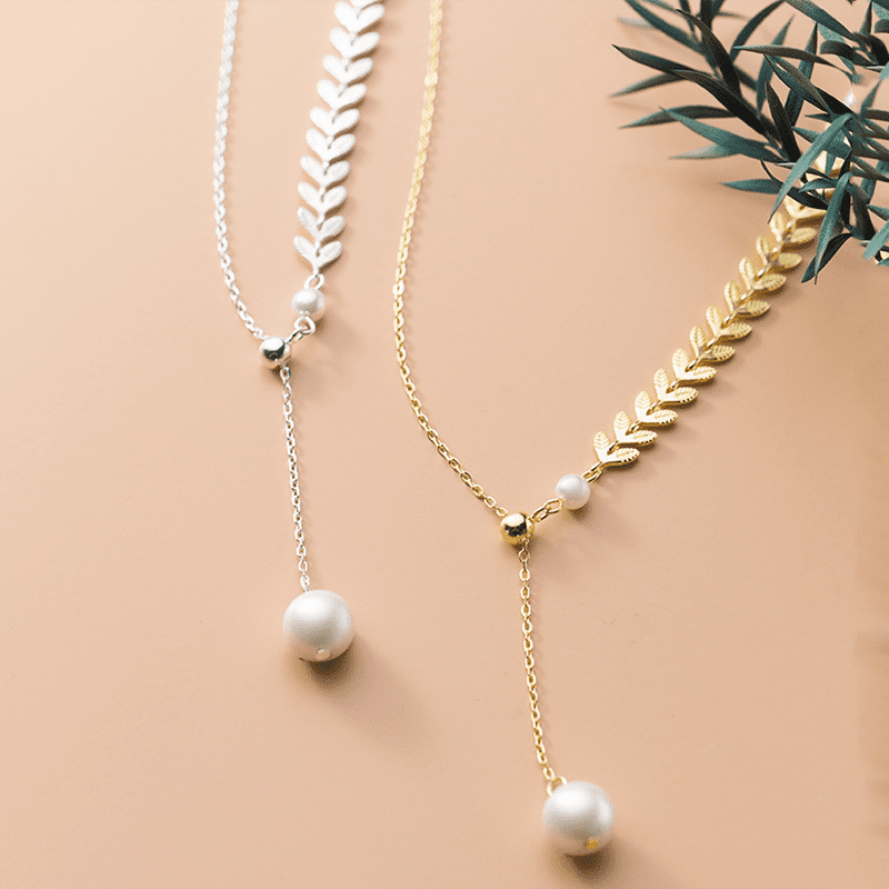 925 Sterling Silver Elegant Romantic Leaf Pearl Bead Pendant Chain , Necklace for Women, Clavicle Luxury Wedding Jewelry New # NP - Image 5