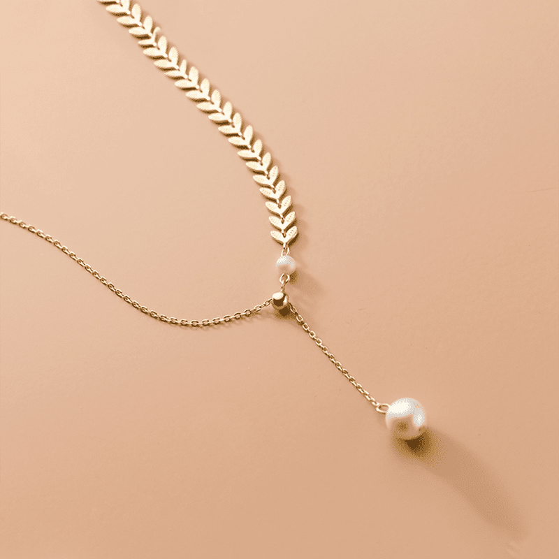 925 Sterling Silver Elegant Romantic Leaf Pearl Bead Pendant Chain , Necklace for Women, Clavicle Luxury Wedding Jewelry New # NP - Image 6
