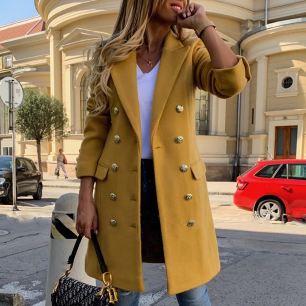 Faux Wool Blends Women Long Coats , Trench Notch Collar Double Breasted Vintage Elegant Lady Plus Size Jackets , Winter Outerwear # NP - Image 2