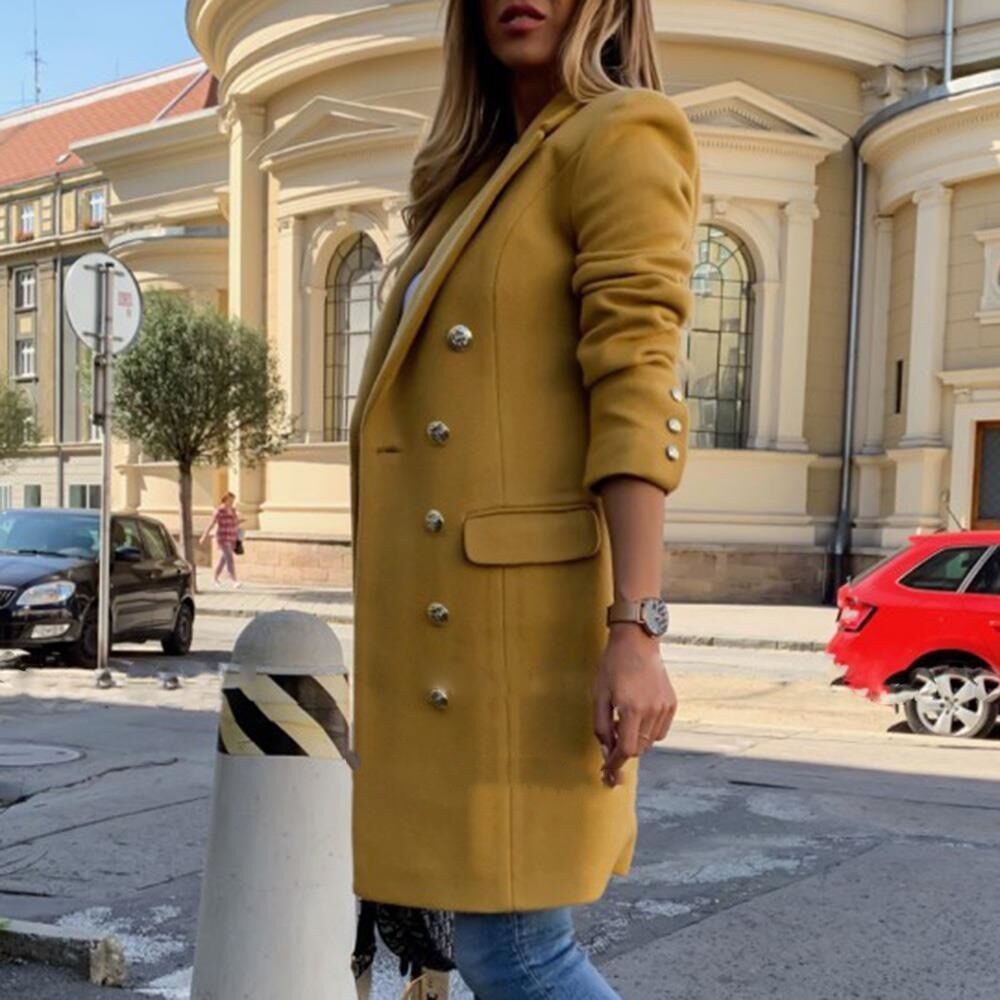Faux Wool Blends Women Long Coats , Trench Notch Collar Double Breasted Vintage Elegant Lady Plus Size Jackets , Winter Outerwear # NP - Image 3