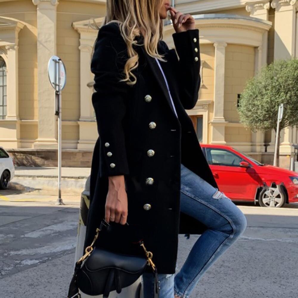 Faux Wool Blends Women Long Coats , Trench Notch Collar Double Breasted Vintage Elegant Lady Plus Size Jackets , Winter Outerwear # NP - Image 4