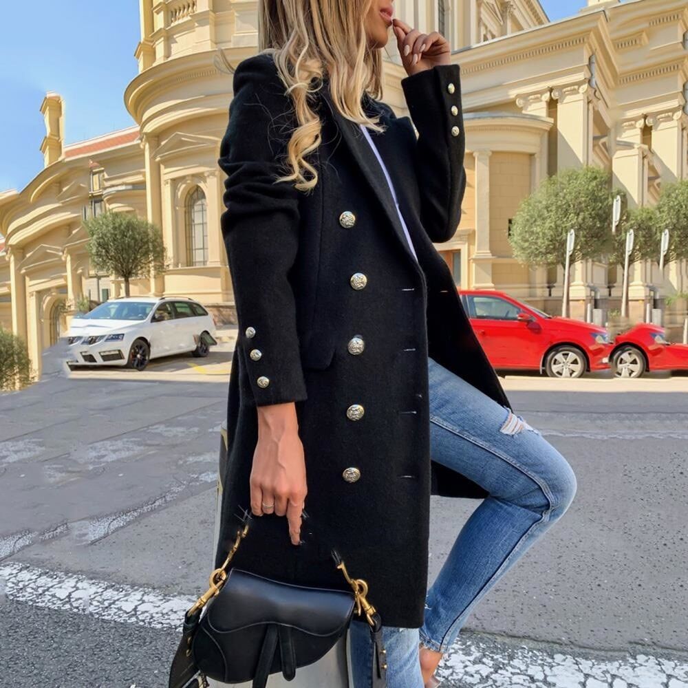 Faux Wool Blends Women Long Coats , Trench Notch Collar Double Breasted Vintage Elegant Lady Plus Size Jackets , Winter Outerwear # NP