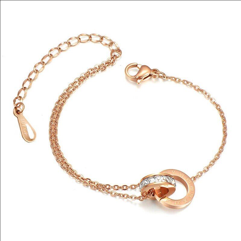Luxury Famous Brand Jewelry , Rose Gold , Stainless Steel Roman numerals Anklet Female, Charm Foot Jewelry For Women # NP - Image 2
