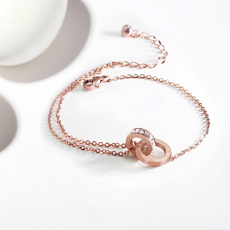 Luxury Famous Brand Jewelry , Rose Gold , Stainless Steel Roman numerals Anklet Female, Charm Foot Jewelry For Women # NP - Image 3
