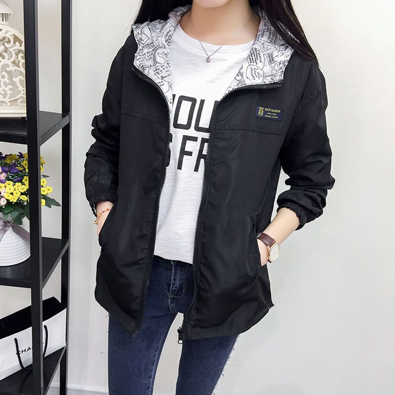 Women's Jacket , Pocket Zipper Hooded ,Two Side Wear , Outwear Coat, Loose Plus Size, Windbreaker Jackets Female # NP - Image 2