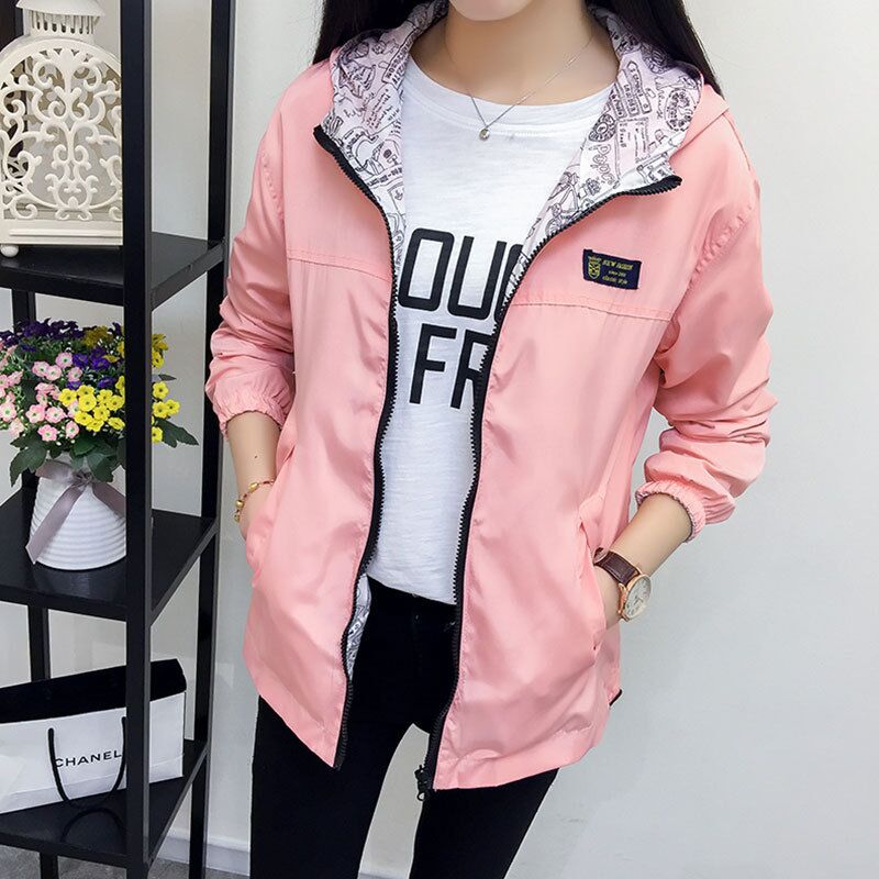 Women's Jacket , Pocket Zipper Hooded ,Two Side Wear , Outwear Coat, Loose Plus Size, Windbreaker Jackets Female # NP - Image 4