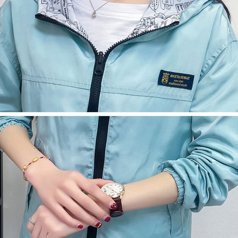 Women's Jacket , Pocket Zipper Hooded ,Two Side Wear , Outwear Coat, Loose Plus Size, Windbreaker Jackets Female # NP - Image 6