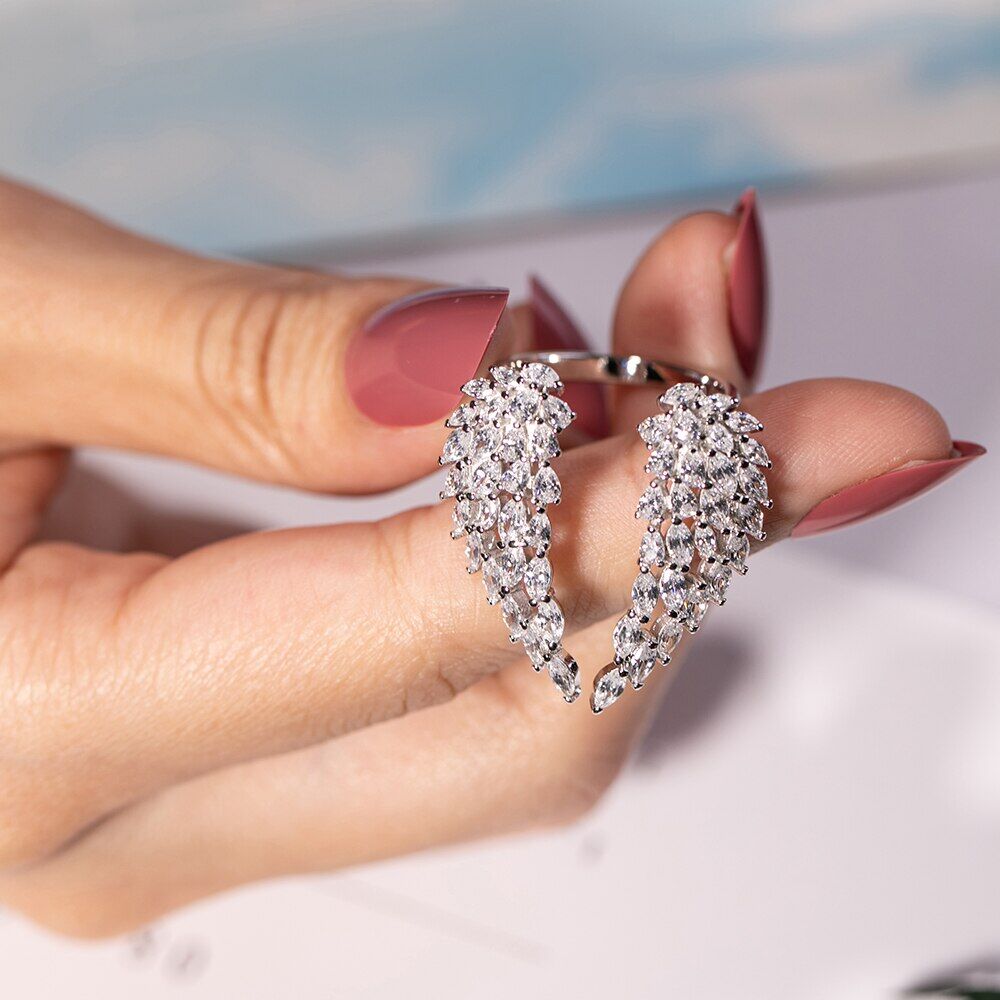 New Fashion Unique Angel wings 925 Sterling Silver , Adjustable Marquise , Cut Stone Rings for Women , Simulated Diamond Jewelry # NP - Image 4
