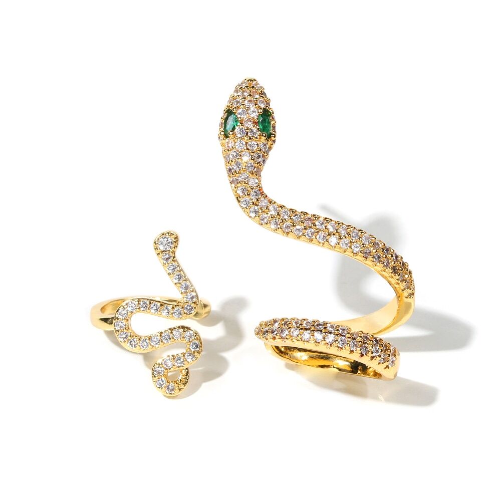 New 2022 , 2pcs set , clip on earrings ear cuffs for women , gold color , snake CA stone, accessories charm earring # NP - Image 2